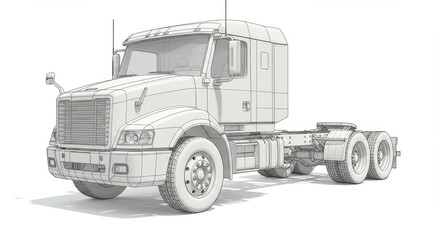 of a Semi Truck Design - A detailed of a semi-truck, showcasing its design and engineering. Concepts: Transportation, logistics, trucking, engineering, industry
