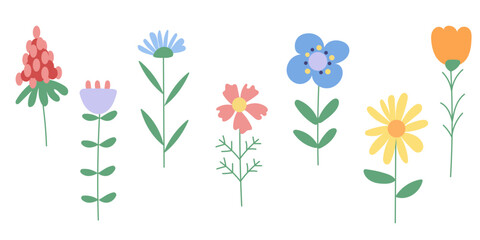 Set with minimalistic wild flowers. Simple flowers set.