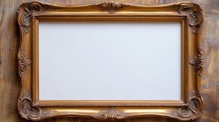 Ornate gold frame on wooden surface