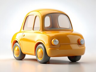 3D Yellow Cartoon Car icon. - Cute Vehicle Illustration Icon