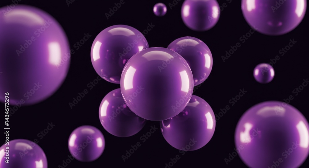 Poster purple spheres abstract background - floating purple spheres on a dark background, creating an abstr