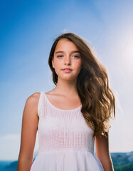 夏空を背景にした女性