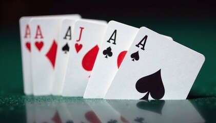 Playing cards arranged in a row, showing the four aces , design, gambling, sequence