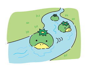 川の中にいるカッパのイラスト・河童の川流れ