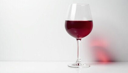 Rich red wine in elegant glass, pure white backdrop, cabernet, grapes