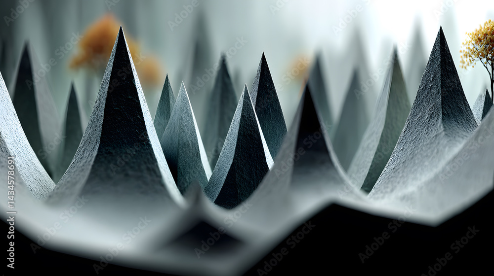 Poster surreal landscape with sharp peaks and abstract mountain forms