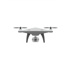 Grey and White Drone with Camera, Isolated on White Background
