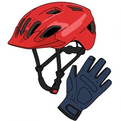 Fototapeta premium Red Bicycle Helmet and Blue Cycling Gloves