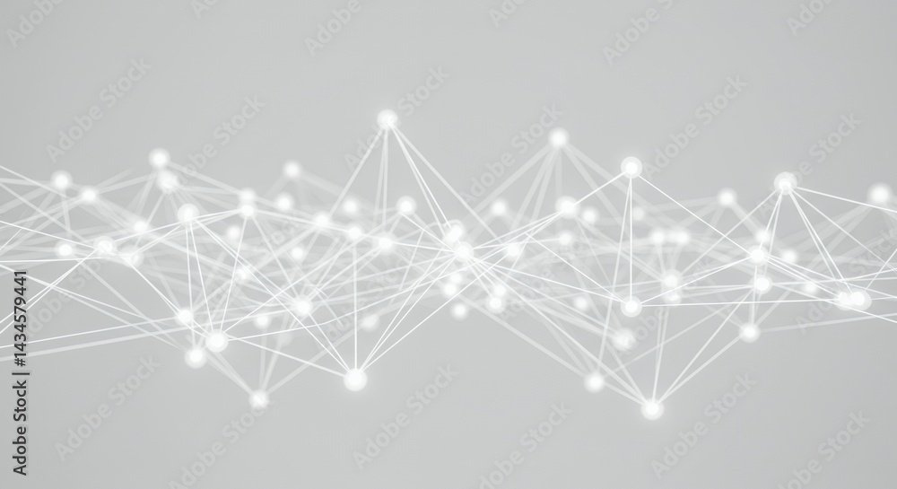Poster abstract white network of glowing lines connected by light nodes on a white background for digital d