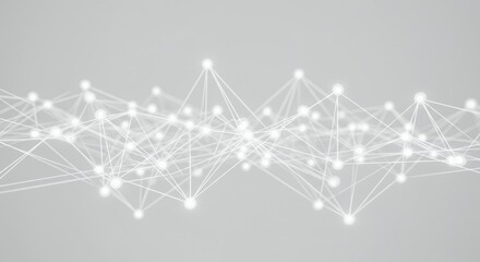 Abstract White Network of Glowing Lines Connected by Light Nodes on a White Background for Digital Designs