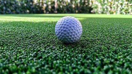 Obraz premium Golf Ball on Lush Green Artificial Turf Putting Green Perfect for Practice High Quality Detailed Image Sports Equipment Recreation Game web clean 