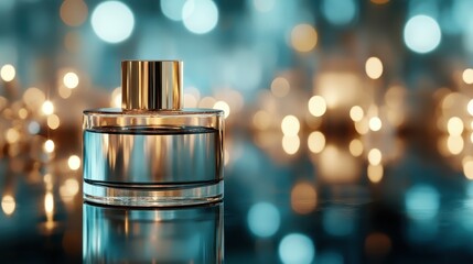 A luxurious perfume bottle shines in soft focus, with a beautiful bokeh background creating an atmosphere of elegance and allure, symbolizing sophistication and style.
