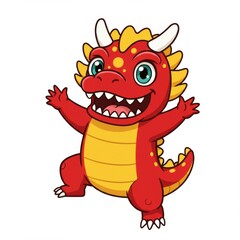 Fototapeta premium Cheerful Red Cartoon Dragon Illustration