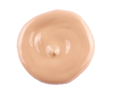 Beige liquid makeup foundation shade, concealer smear smudge drop isolated on white background