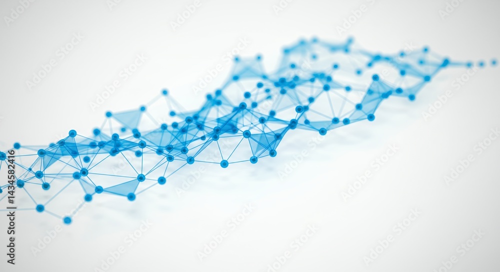 Poster glowing interconnected blue nodes network representing digital infrastructure isolated on white back