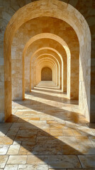 Obraz premium Archway shadows create an abstract light display in a serene corridor space