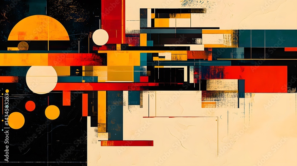 Poster this abstract design features vibrant geometric shapes and bold colors, creating a dynamic visual co
