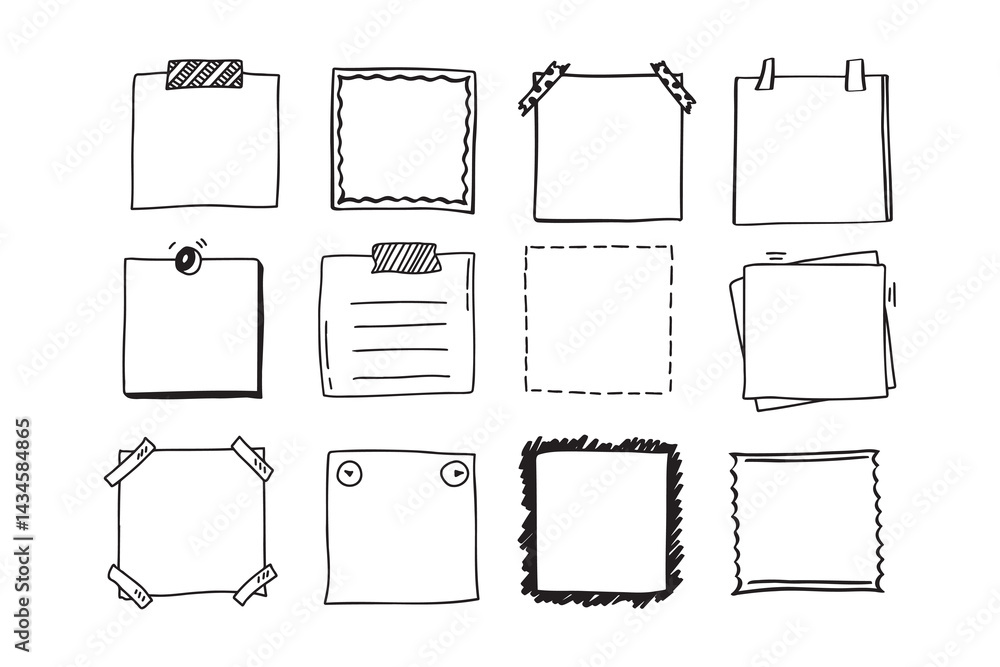 Aufkleber handdrawn set of square scribbles frame. doodle line empty frames