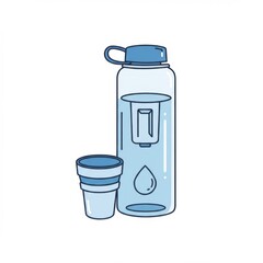 Pixel Art Water Bottle and Cup Hydration Illustration
