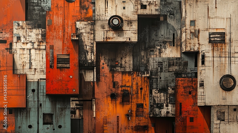 Poster abstract rusty geometric industrial building blocks texture background design digital art modern arc