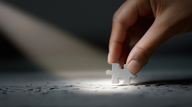 The final piece of the jigsaw puzzle being placed under bright light