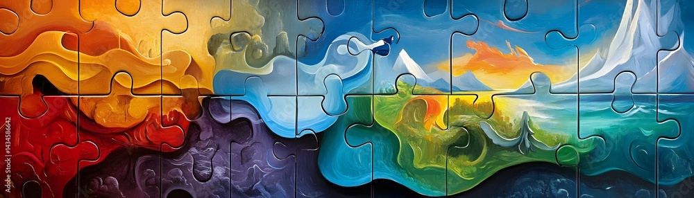 Aufkleber a vibrant abstract puzzle design featuring rich colors and fluid shapes, perfect for illustrating co