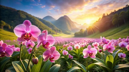 Fototapeta premium Delicate Pink Orchid Landscape: Floral Art in Nature