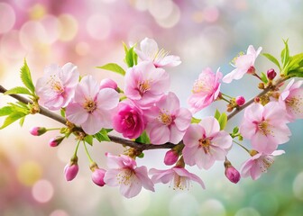 Obraz premium Delicate Single Cherry Blossom Branch on White Background - Spring Floral Photography