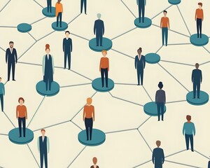 An abstract illustration of professionals connected in a network, symbolizing collaboration, communication, and teamwork
