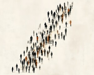 An artistic representation of a diverse group of people ascending a path, symbolizing unity, progress, and collective journey in society.
