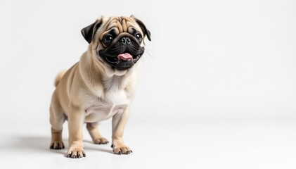 Obraz premium Playful pug, facing forward, isolated on white, photography, isolated background