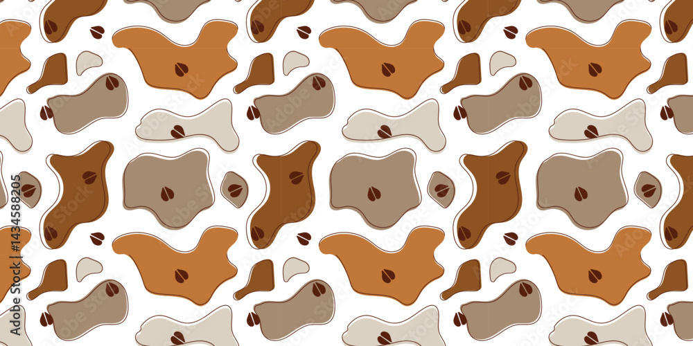 Poster scatter seamless pattern with sheep footprints and liquid shapes. animal footprints background for t