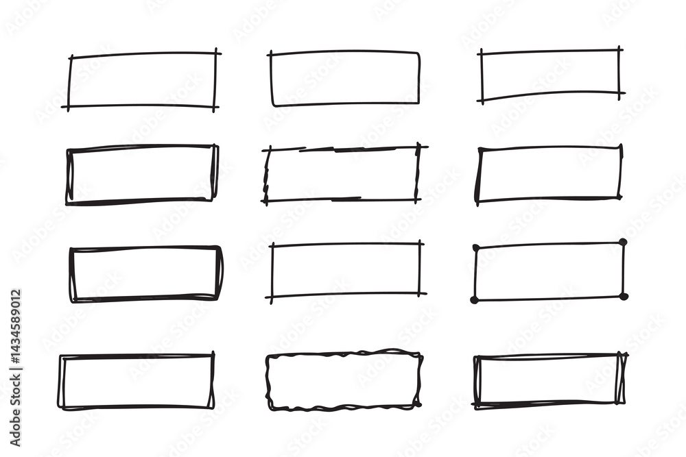 Poster hand drawn doodle vector rectangle frames. grungy scribble rectangle frames. doodle geometric border