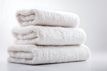 white towels in stack on white background artwork  
