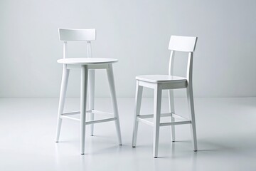 Elegant White Stool and Chair Set - High-Resolution Studio Shot