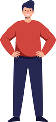 Fototapeta premium Man standing confident with hands on hips wearing red sweater and blue pants vector illustration 