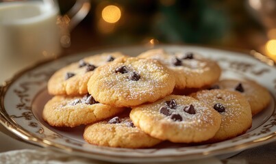 Cookies with chocolate chips and milk homemade dessert baking and festive food