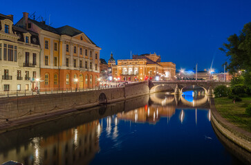 View at dusk of buildings at the waterfront in Stockholm, Sweden
