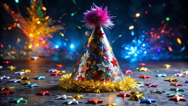 Festive Tin Foil Party Hat with Confetti and Stars - Urban Exploration Photography