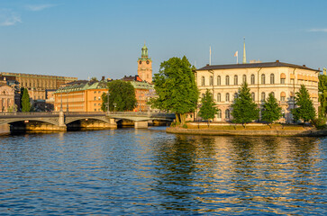 Fototapeta premium Buildings at the waterfront in Stockholm, Sweden