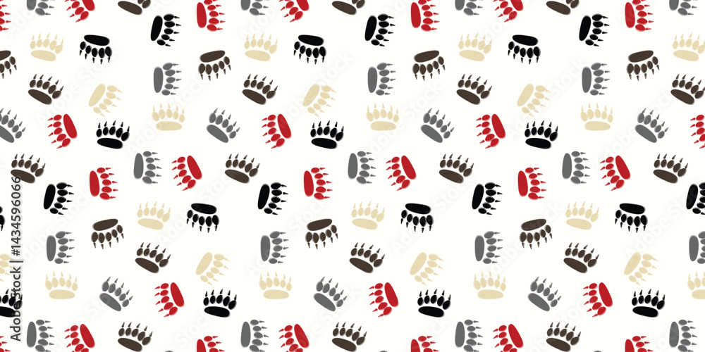 Poster scatter seamless pattern with bear footprints in neutral palette. animal footprints background for t