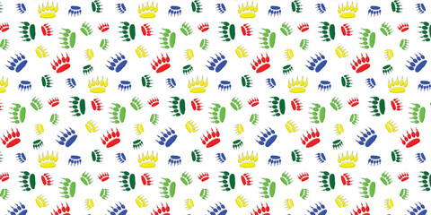 playful and colorful scatter seamless pattern with bear footprints. animal footprints background for textile, fabric, wallpaper, wrapping and other