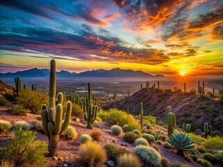 Glendale Arizona Landscape Long Exposure Photography - Dramatic Sunset Over Desert Mountains