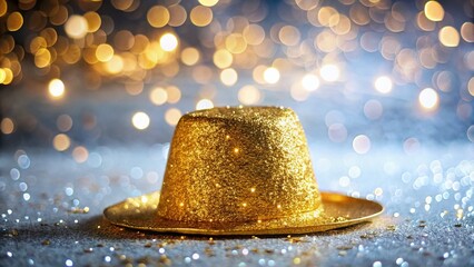 Glittery Gold New Year's Eve Party Hat on White Background - Candid Festive Stock Photo