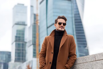 Fototapeta premium A man in brown coat in city outdoor artwork canvas 