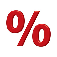 3d red percentage symbol render icon isolated on a white background. Percent red sign of discount, sale, voucher gift, promotion concept. Vector illustration EPS 10.
