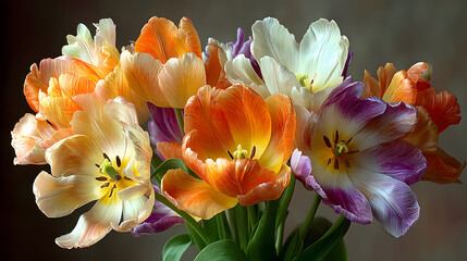 Fototapeta premium Vibrant Colorful Tulips in a Beautiful Arrangement for Spring Decor