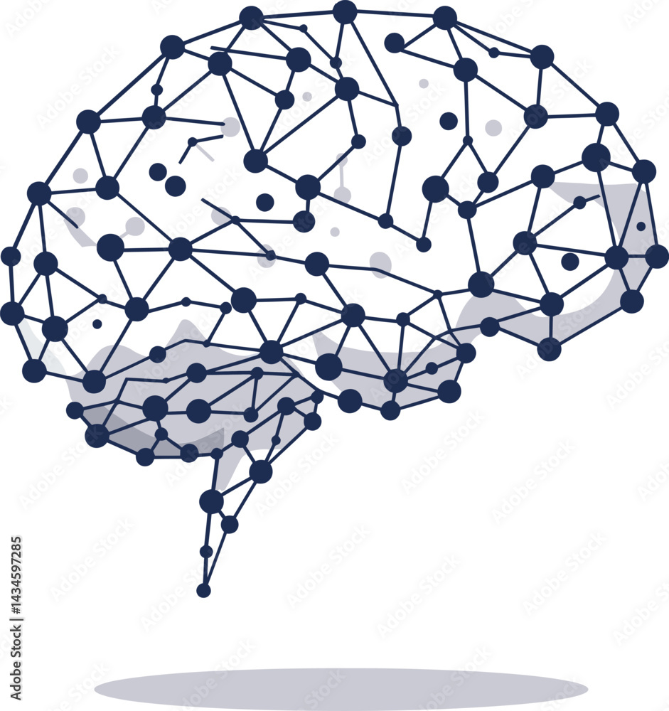 Aufkleber abstract human brain network with connected nodes and lines vector illustration in blue and grey col