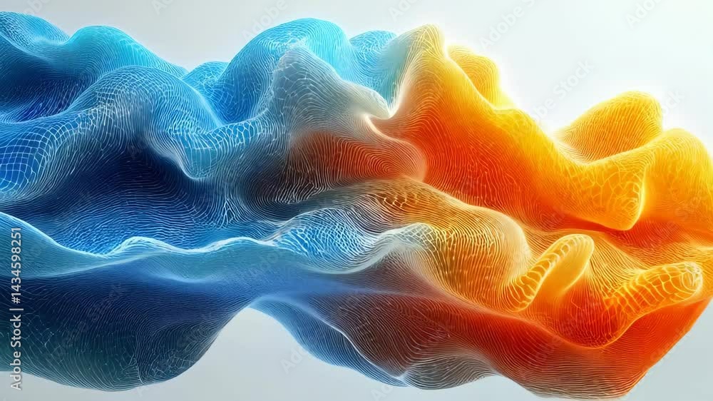 Wall mural a vibrant abstract wave showing flowing colors of blue and orange, creating a dynamic and modern vis