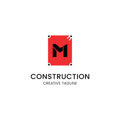 minimalist letter m logo design for construction company